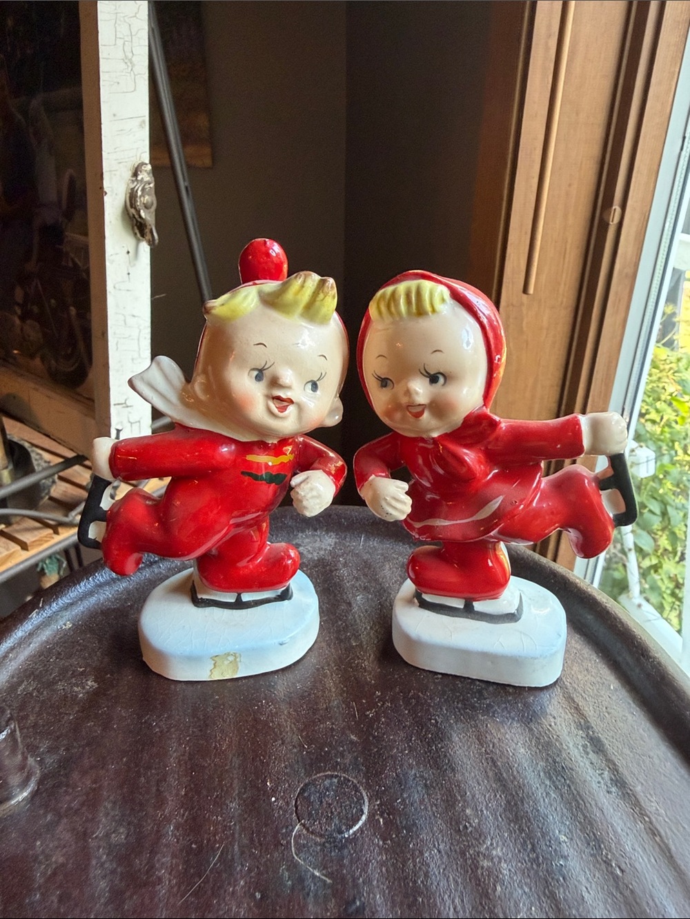 Ucagco Japan Ice Skater S&P Shakers 50s Holiday Vtg Christmas